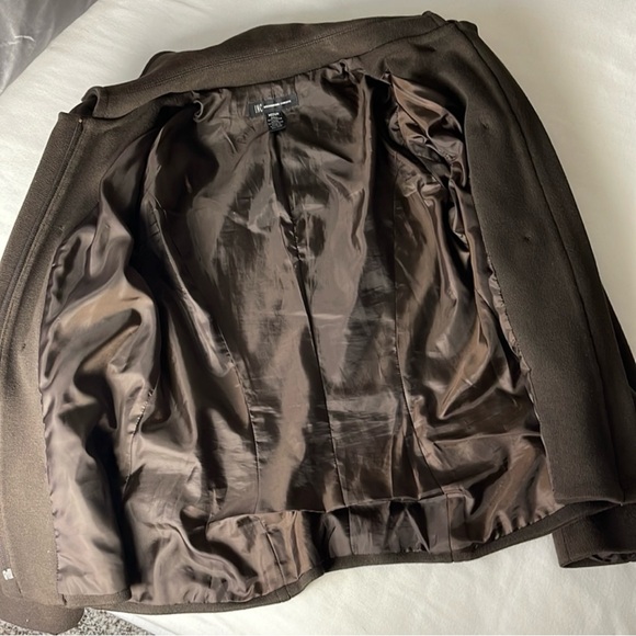 INC | Brown Cotton Ruffle Front Full Zip Up Blazer Jacket Size Medium - Picture 6 of 14